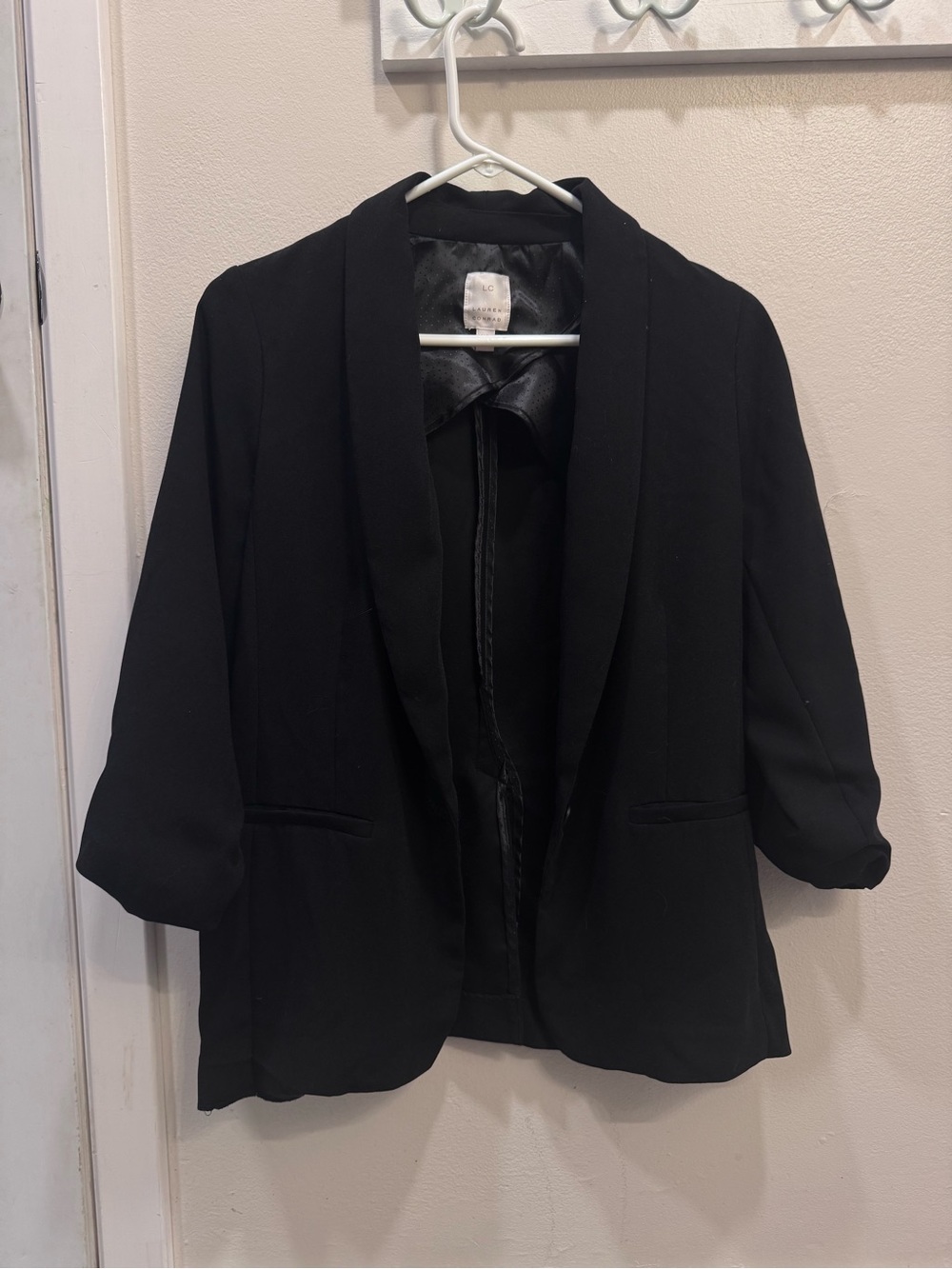 LC Lauren Conrad Black Open-Front Shawl Collar Blazer